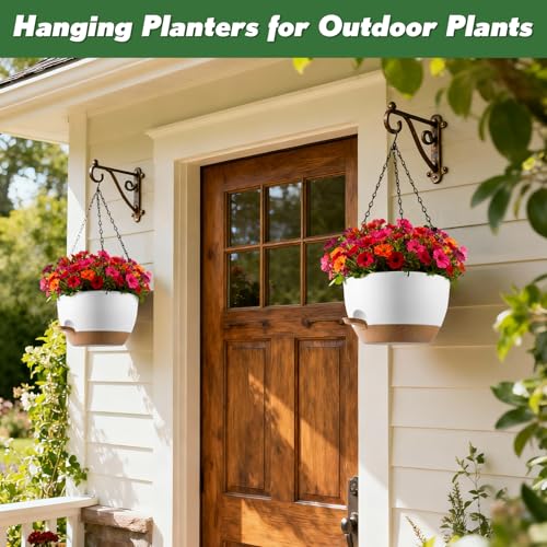 13-inch Oversized Hanging Planter Set of Two,Planters for Indoor and Outdoor Plants.Place Plant pots Across Diverse Settings Including windowsills,Living Room,and Gardens.White-Brown - color: White 2 Pack, size: 13 inch