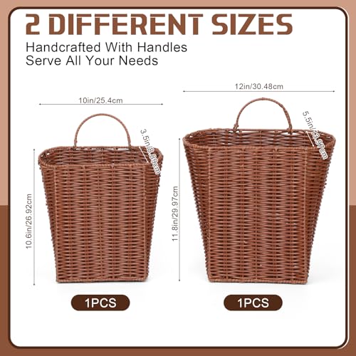 2 Pack PE Rattan Hanging Wall Basket Wicker Hanging Basket for Front Door Mail Flowers Books Accessories Organizing Boho Rustic Farmhouse Wall Decor (Oval Opening)