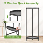 iDavosic.ly 2 Tier Corner Plant Stand Indoor, Tall Vertical Metal Flower Heavy Duty Pot Holder Shelf Outdoor for Patio Porch Living Room, Modern Black - Round