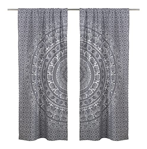 Popular Handicrafts Indian Hippie Bohemian Beautiful Elephant Color Mandala Curtain Panels Grey Silver - color: Grey Silver, size: 38"W x 83"L (Pack of 2)