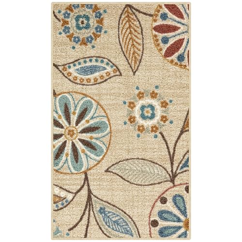 Maples Rugs Reggie Floral Kitchen Rug - Made in USA - Washable, Non Slip Indoor Carpet for Entryway, Foyer, Kitchen, and Bathroom, 1'8 x 2'10, Beige - color: Beige, size: 1'8" x 2'10" (Rectangular)