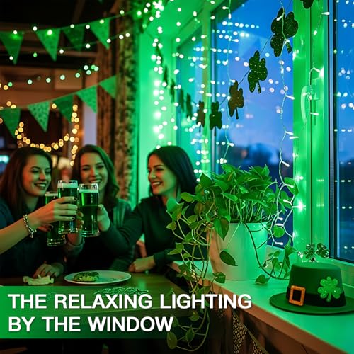 suddus 100 LED Green Christmas Lights with Remote, Clear Wire Green String Lights Plug in, 33ft Waterproof Dimmable Connectable String Lights Outdoor for Tree, Window, St Patrick's Day Decor - color: Green, size: 100LED Connectable