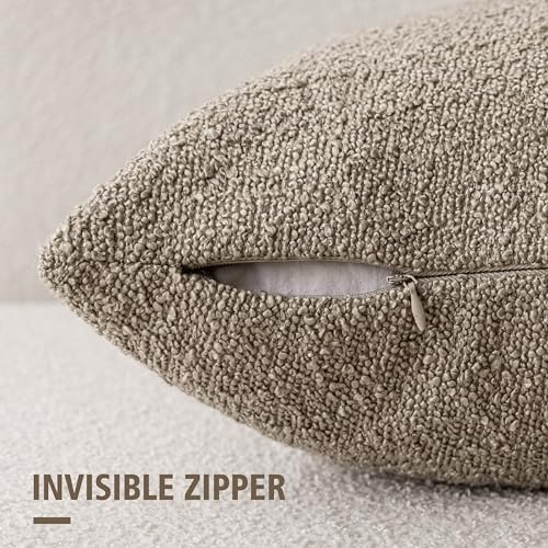 Foindtower Set of 2, Decorative Textured Boucle Throw Pillow Covers Accent Solid Pillow Cases Neutral Cozy Couch Cushion Case for Chair Sofa Bedroom Living Room Home Decor 16x16 Inch Light Khaki Tan - color: Light Tan, size: 16" x 16" (Pack of 2)