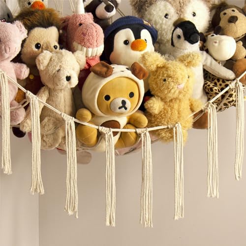 mirolam Stuffed Animal Storage Hammock Net - Toy Hammock Net for Stuffed Animals Corner - Hanging Stuff Animal Organizer Holder Large Size Baby Nursery Room Decor - color: Beige, size: XL Large(51L"*51H"*65"W)