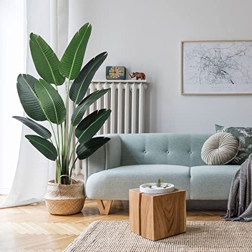 Ferrgoal 5ft Bird of Paradise Artificial Plant with 10 Trunks in Woven Seagrass Pot, Faux Tropical Tree for Indoor & Outdoor Home Décor, Green - size: 5ft