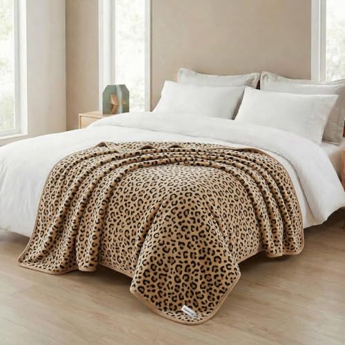 Fleece Throw Blanket 50" x 70" - Soft Cozy Microfiber Plush Blanket, Lightweight Warm Throw for Couch Bed Sofa Chair, All Season Use, Sand Leopard - color: Sand Leopard
