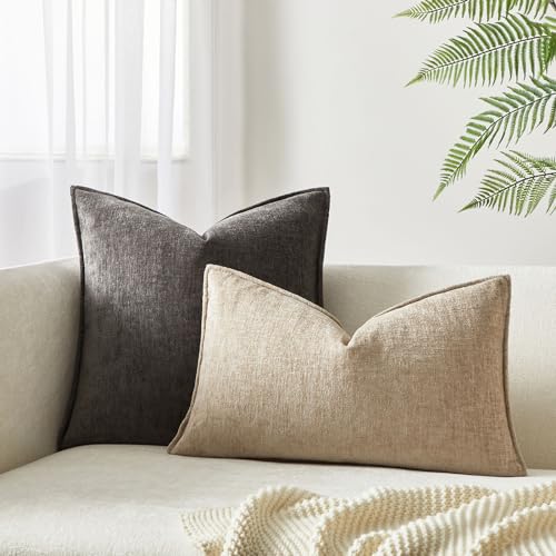 JUSPURBET Set of 2 Beige Chenille Lumbar Throw Pillow Covers 16x24 Inch Soft Textured Decorative Cushion Cases for Couch Sofa Bed Solid Home Decor Pillowcases - color: Beige, size: 24" x 16" (Pack of 2)