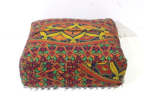 INDIAN CRAFT CASTLE ICC Floor Pillows & Cushion Covers Decorative Hippie Mandala Pouf Pillow Covers Seating Meditation Cushion Cover Large Boho Ottoman Case Pillowcase Couch New Blue, 16" Square - color: New Blue, size: 16"D x 16"W x 5"H