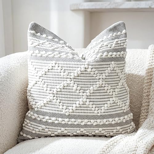 BlissBlush Gray White Decorative Throw Pillow Cover 20X20, Boho Accent Pillow for Couch, Square Modern Farmhouse Pillowcase for Living Room Couch Sofa Cushion Home Décor (Pack of 1) - color: Gray White, size: 20" x 20" (Pack of 1)