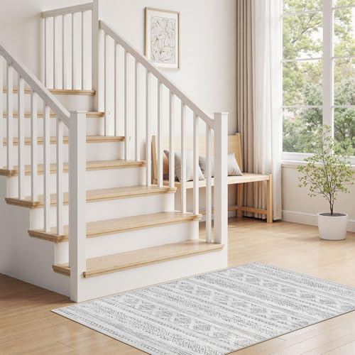 Tortania Area Rug Living Room Rugs - 2x3 Washable Soft Neutral Boho Moroccan Farmhouse Mat Indoor Floor Carpet for Bedroom Under Dining Table Home Office Decor - Ivory Gray - color: Ivory Gray, size: 2' x 3' (Rectangular)