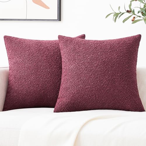 Mixhug Decorative Boucle Throw Pillow Covers, Burgundy Red, 18 x 18 Inches, Pack of 2 - Textured Boho Pillow Covers for Couch and Bed - color: Burgundy, size: 18" x 18" (Pack of 2)