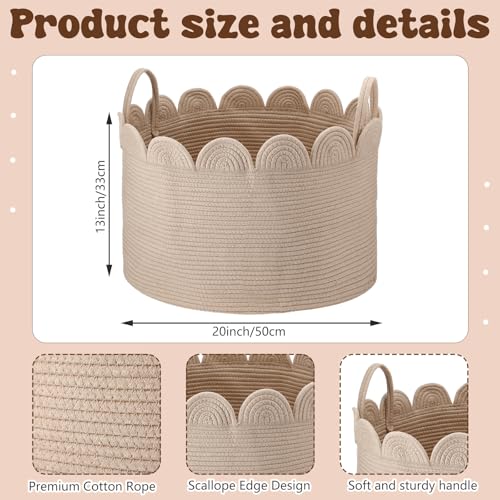 LemonRoad Brown Variegated Round Basket Large Blanket Basket 20"L X 20"W X 13"H Scalloped Woven Baskets Cotton Storage Baskets for Nursery Classroom Closet Blankets Storage Home Decor - color: Brown Variegated, size: 20"L X 20"w X 13"h
