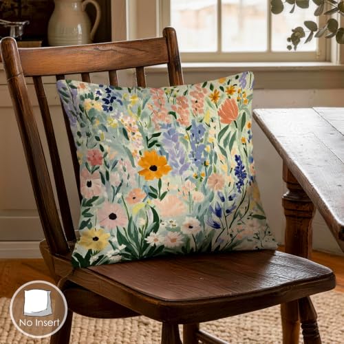 OBSEDE Cottage Wildflower Decorative Throw Pillow Covers, Set of 4 Rustic Farmhouse Cushion Cases 18x18 Inch - color: Cottage Wildflower