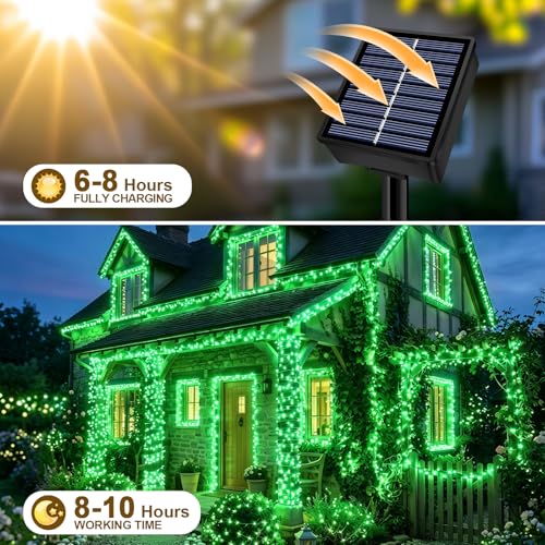 Solar String Lights 2 Pack Total 66FT 200LED Solar Fairy Lights Outdoor Waterproof 8 Lighting Modes Twinkle Lights for Patio, Garden Yard Party Wedding Tree Christmas Halloween Decoration, Green - color: Green