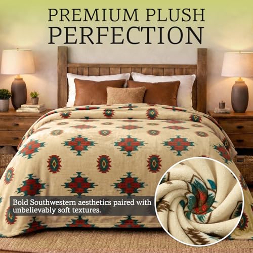 Sacred Thread Aztec Blanket Fleece, Reversible Native American Blanket, Western Throw, Native American Western (Cream Flannel) (Throw (40”x60”)) - color: Cream Flannel, size: Throw (40”x60”)