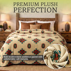 Sacred Thread Aztec Blanket Fleece, Reversible Native American Blanket, Western Throw, Native American Western (Cream Flannel) (Throw (40”x60”)) - color: Cream Flannel, size: Throw (40”x60”)