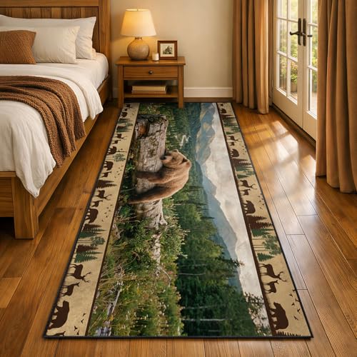 Bear Runner Rug 2x7, Lodge Cabin Bear Runner Rugs, Woodland Wild Animal Rug for Entryway, Non-Slip Machine Washable Farmhouse Carpet - color: Bear, size: 2' X 7'(runner)