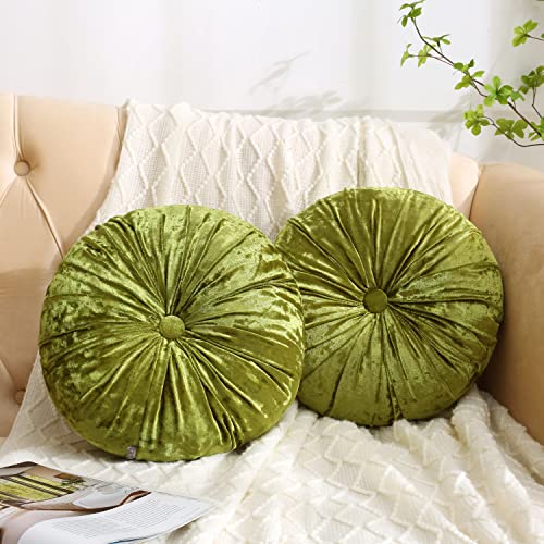 Verpert Pack 2：Round Floor Cushions Pillow, Solid Color Velvet Meditation Cushion Pumpkin Pleated Meditation Pillow for Home Sofa Bed Car Decor Floor Pillow Cushion Green - color: Green