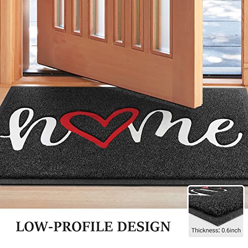 Door Mat, Welcome Mat Low Profile Floor Mat Front Doormat Indoor and Outdoor Doormat Non Slip Rugs for Entryway, Patio, High Traffic Areas (32"x20", Black-Home) - color: Black-home, size: 1'8" x 2'8" (Rectangular)
