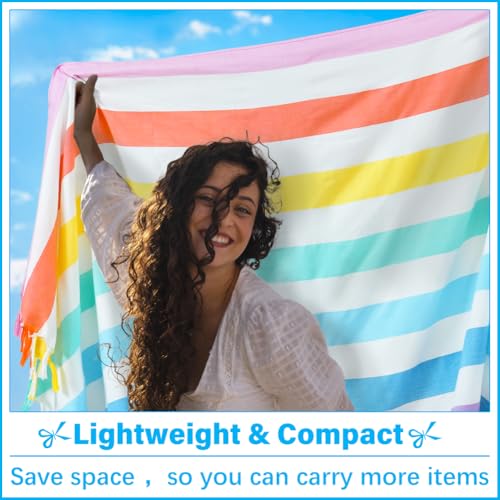Vikumond Oversized Turkish Beach Towel Blanket XXL Cotton Sandproof Towels Boho Woven Extra Large Big Sand Free Giant Throw Blankets Huge Quilt XL Picnic Camping Necessities Cloud for Adult Gifts - color: Z Ucolorful Vertical Stripe, size: Xxxl(88x82 In,2