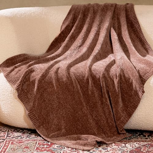Chenille Throw Blanket for Couch, Cozy Soft Blanket Lightweight Decorative Throw for Living Room Sofa Chair, Stylish Home Decor, Ideal for Gifting, Brown 50"x60" - color: Brown, size: Throw