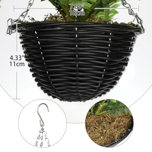 Artificial Fern Hanging Basket Plant 25" Boston Ferns 31 Leaves Greenery Plants with Rattan Pot for Outdoors & Indoor Fake Fern Bush Plant in Pot for Patio Entrance Porch Garden Decor Dusty Green - color: Hanging Basket - Dusty Green Medium 2
