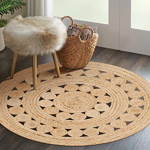 Hand Woven Jute Area Rug - 3' Round - Rustic Beige Reversible Farmhouse Rugs for Living Room, Bedroom, Kitchen - Vintage Natural Braided Entry Floor Décor Circle Boho Round Jute Rug 3ft - color: Natural, size: 3' (Round)