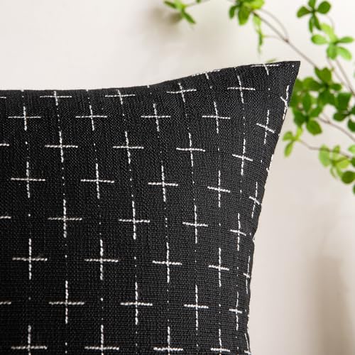 MIULEE Pack of 2 Decorative Burlap Linen Throw Pillow Covers Modern Farmhouse Pillowcase Rustic Woven Textured Cushion Cover for Sofa Couch Bed 16x16 Inch Black - color: Black, size: 16" x 16" (Pack of 2)