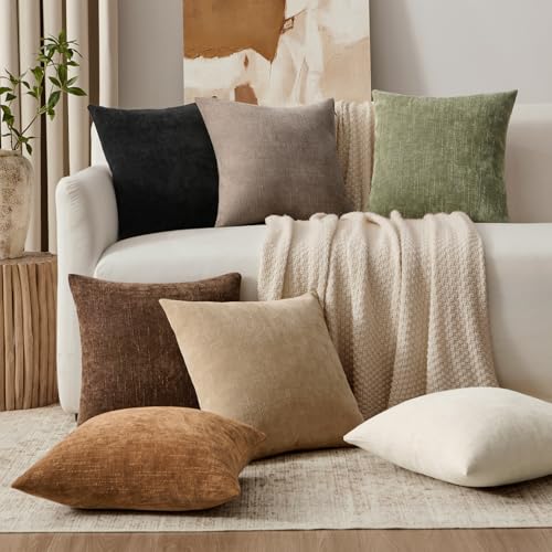 Set of 2 Textured Throw Pillow Covers Decorative Soft Accent Square Chenille Pillowcases Neutral Farmhouse Cushions Modern Home Decor for Couch Sofa Bedroom Living Room 18x18 Inch, Sage Geen - color: Sage Geen, size: 18" x 18" (Pack of 2)