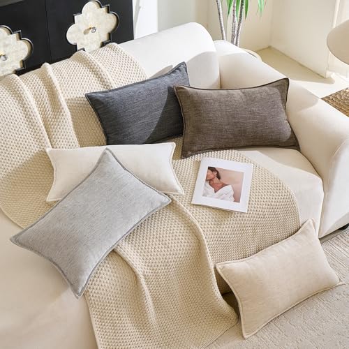 Chenille Linen Lumbar Pillow Covers 12x20 Set of 2, Thick Textured Boho Pillow Covers, Farmhouse Decorative Pillow Covers, Neutral Vintage Accent Covers for Couch Sofa Bed, Pale Blue - color: Pale Blue, size: 20" x 12" (Pack of 2)