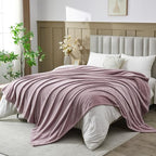 NEWCOSPLAY Super Soft Queen Blanket Light Purple Premium Silky Flannel Fleece Leaves Pattern Lightweight Bed Blanket All Season Use (Light Purple, Queen(90"x90")) - color: Light Purple, size: Queen(90"x90")