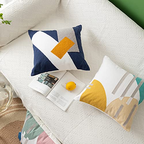 Boho Abstract Tufted Throw Pillow Cover Geometric Embroidered Decorative Pillowcase Farmhouse Cotton Square Accent Cushion Cover for Sofa Couch Bedroom (Type G,18"x18") - color: Type G, size: 18" x 18" (Pack of 1)