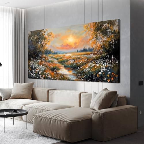 Canvas Wall Art Decor Vintage Wildflower Wall Art Prints Canvas Wall Art for Living Room Nature Landscape Art Work for Wall Decor River Sunset Artwork for Walls Bedroom Office Wall Art Decor 20" X 40" - color: XY-T, size: 40"L x 20"W