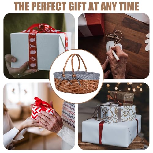 Large Wicker Picnic Basket with Handles,Handle Sturdy Woven Body with Removable and Washable Lining,Outdoor Camping,Gift Packing,Garden Picking, Storage.Gray - color: Gray