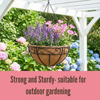 LaLaGreen Hanging Planter for Outdoor Plants (20 Inch, 2 Pack) Hanging Baskets with Coco Liner, Black Metal Wire Flower Basket Pots with Hook Hanger Balcony Porch Farmhouse Country Style Garden Decor - size: 20" x 2 Pack