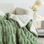 UKELER Sherpa Throw Blanket 60 × 80 inch- Cute Striped Design Soft Plush Fleece Blanket for Bed Couch Sofa Office Camping, 610 GSM, Green - color: C-green, size: 60x80 Inch
