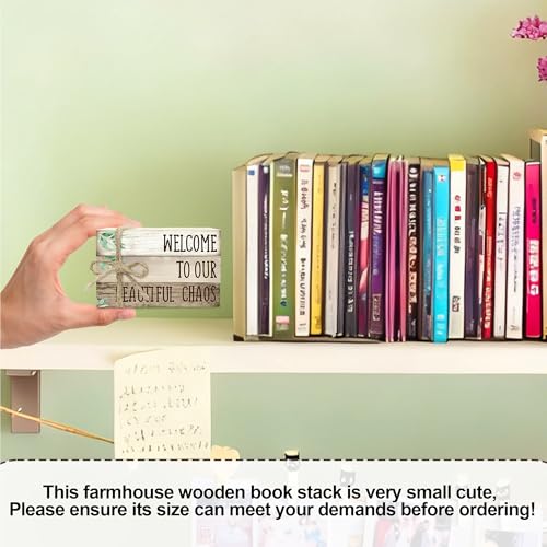Ycyfckdr Decorative Wood Book Stack for Home, Welcome to Our Beautiful Chaos, Rustic Table and Living Room Bookshelf Farmhouse Decor (L68) - color: Welcome 4