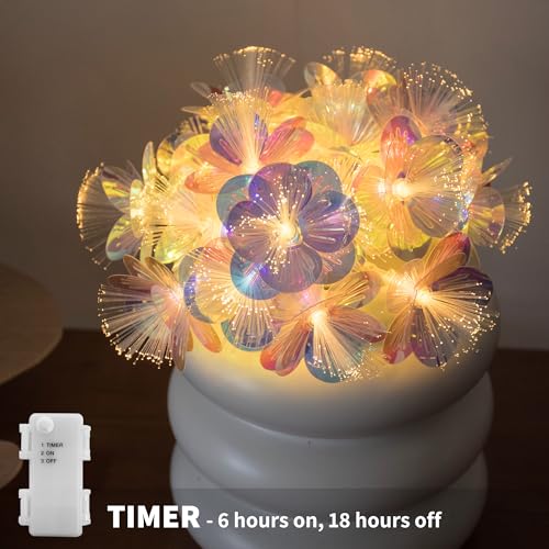 YOLIGHT Fiber Optic Flower String Lights Battery Operated with Timer, 6.5ft 10 LED Flower Garland Lights Fairy Lights for Room Table Wedding Christmas Easter Décor (Warm White) - color: Warm White, size: 6.5ft
