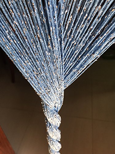 1x2 M Door String Curtain Rare Flat Thread Fringe Panel Room Divider Cute Strip Tassel for Wedding Coffee House Restaurant Parts - color: Sky Blue