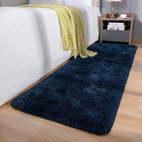 DETUM 2x6 Ruuner Rug for Bedroom Hallyway Rugs Runners Fluffy Area Rugs for Living Room Soft Kids Room Rugs Non Slip Carpets Modern Home Decor - color: Navy Blue, size: 2 x 6 feet