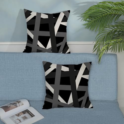 Boho Pillow Covers 16x16 Set Of 2 Abstract Modern Black Gray Stripe Line Throw Pillow Cover Geometric Modern Minimalist Decorative Pillowcase Linen Cushion Case For Home Sofa Outdoor Decoration - color: Black Gray-stripes, size: 16" x 16" (Pack of 2)
