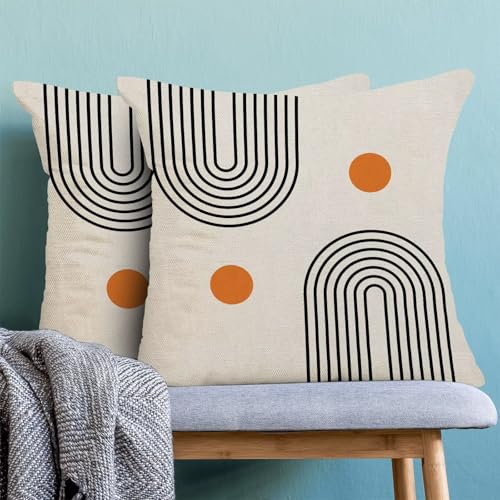 Boho Mid Century Pillow Covers 16x16 Inch Set of 2, Abstract Simple Sun Arch Decorative Throw Pillowcase Boho Modern Outdoor Farmhouse Yellow Cushion Cover for Sofa Couch Bed Living Room - color: Boho14, size: 16" x 16" (Pack of 2)