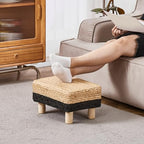 Wimarsbon Natural Seagrass Footstool Ottoman Rectangular Footrest Pouf Ottomans with Wooden Legs Hand Weave Step Stool for Living Room Bedroom Entryway Black - color: Black, size: 12"D x 16.5"W x 9.5"H