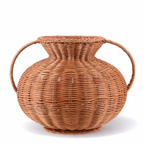 1 Pack Real Rattan Vase Woven Vase for Flower Decorative Wick AER Flower Plant Weave Basket Dark Brown Country Rustic Pastoral Style Tabletop Centerpiece for Home Decor (Pyknic) - style: Pyknic
