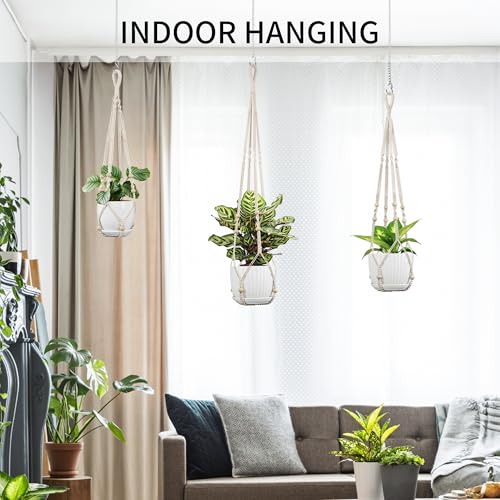 Macrame Plant Hanger - Fits 4-15 Inch Pots, 43"/35"/29" Different Sizes Set, Hanging Planter Holder for Indoor Outdoor, Cotton Rope Boho Home Decor, Ivory - color: Ivory, size: 43+35+29in