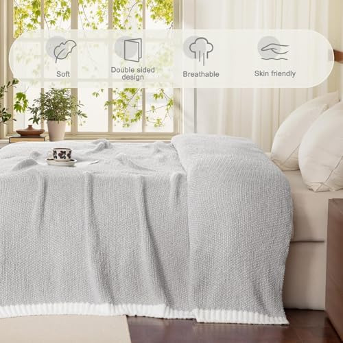 Whale Flotilla Knit Blanket Twin Size, Ultra Soft Warm Reversible Cozy Decorative Blankets for Couch Sofa and Bed, 60x80 Inch, Grey - color: Grey, size: 60x80 Inch