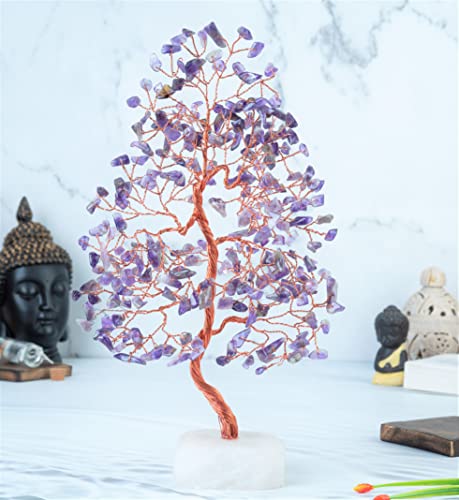 Crocon® Amethyst Crystals Tree of Life Quartz Base, Birthday Gifts for Women, Men Home & Office Decor Money Tree Healing Crystals Womens Gifts Ideas House Warming Gift Sister Unique Purple Decoration - color: Amethyst Copper Wire Quartz Base