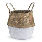 Seagrass Plant Basket with Handles, Natural Woven Storage Wicker Baskets (White S(7“ D x 8" H)) - color: White, size: S(7“ D x 8" H)