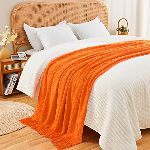 inhand Fall Throw Blanket Burnt Orange for Couch, Soft Living Room Home Decor Knitted Twin Size Blanket, Outdoor Lightweight Breathable Summer Blanket, Farmhouse Warm Woven Decorative, 60"x80" - color: Burnt Orange, size: 60"x80"