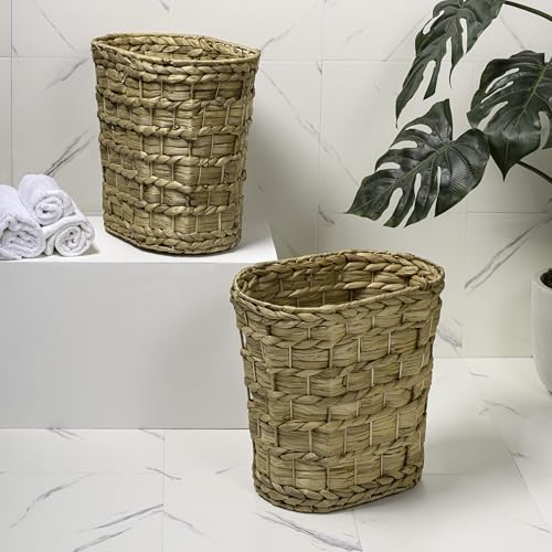 happimess HPM1401A-SET2 Miles Rustic Farmhouse Handwoven Water Hyacinth 4.5-Gallon Tapered Oval Wicker Watebasket, Natural (Set of 2) - color: Natural